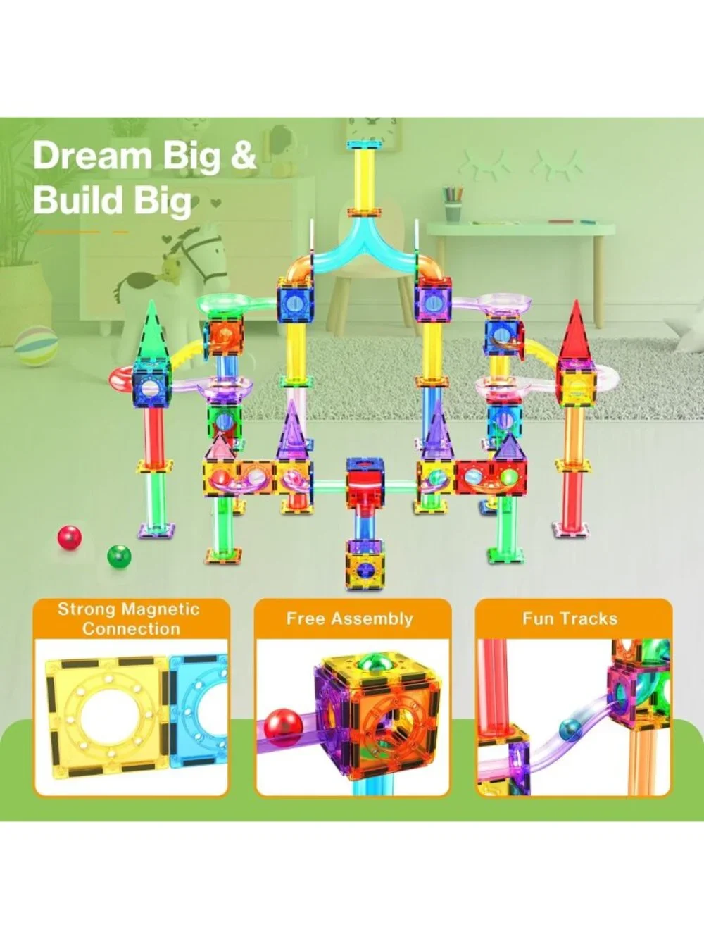 200 PCS Marble Run & LED Race Track Set for Kids Ages 3+, Creative Building Toys